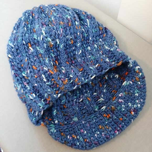 Navy Speckle Slouchy with a Brim OSFM premade newsboy slouch hat boho cottage - Picture 6 of 8